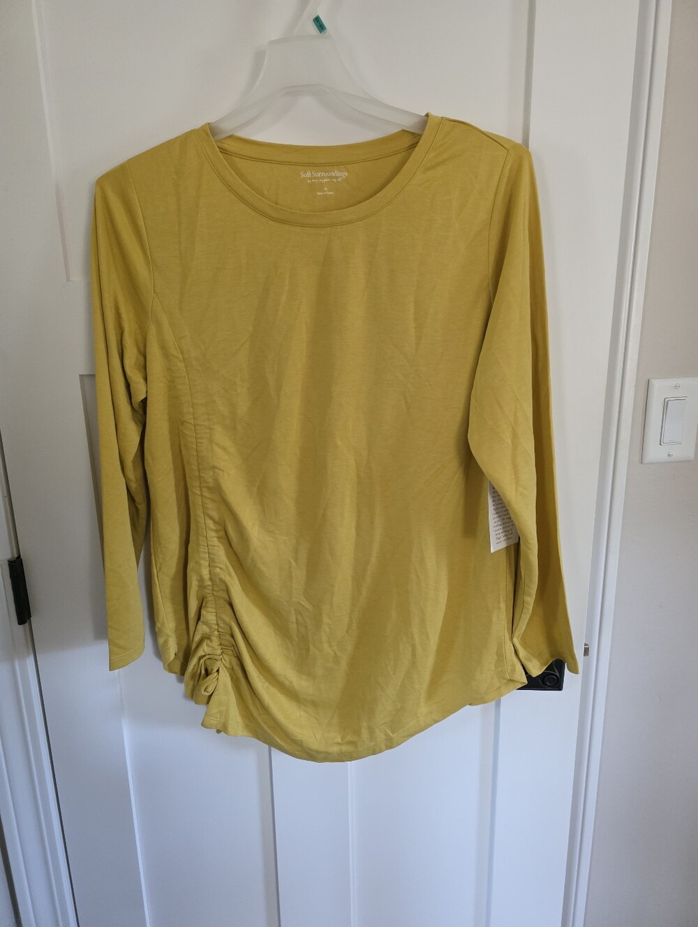 Soft Surroundings Long Sleeve Mustard Side-Ruched Tee